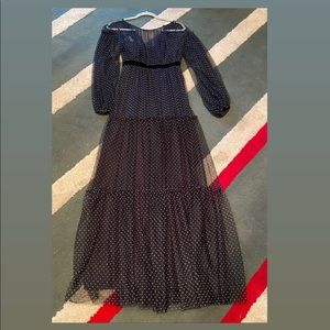 BCBG Maxazaria Long Sleeve Full Length Dress Size 2 Black with White Dots New